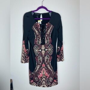INC International Concepts Boho Retro Paisley Long Sleeve Midi Dress NWT